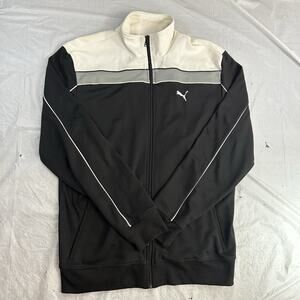 PUMA Men’s Large Black Track Jacket Full Zip White Logo Sportstyle Athletic